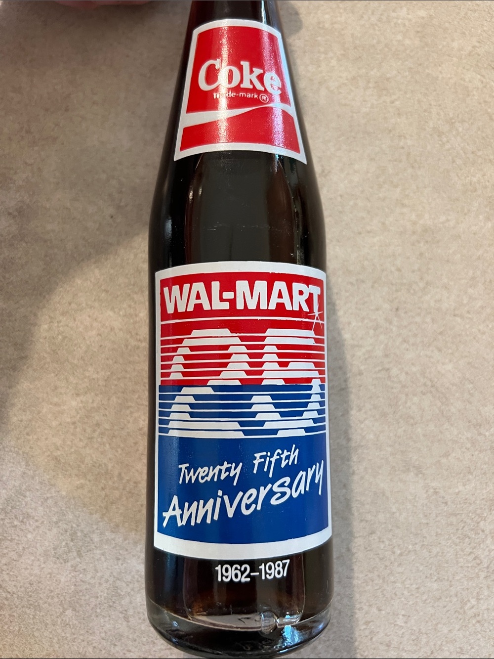Vintage Coca Cola Wal-Mart Twenty Fifth Anniversary Bottle - Red & Blue